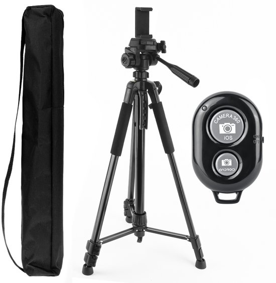 Camera statief met Bluetooth Remote Shutter – Statief telefoon en camera – XXL - Universeel en lichtgewicht - met Telefoonhouder - 160 cm