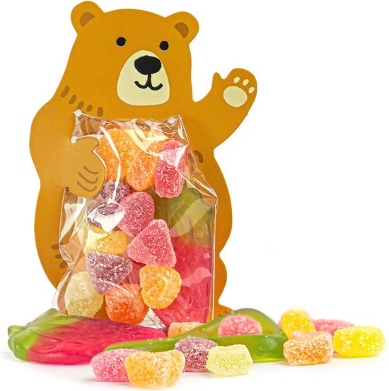 Uitdeelzakjes Beer Snoepzakjes – Cellofaan zakjes met Beer van karton – 30 stuks – 12cm x 7.5cm