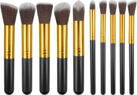 Make Up Kwasten - Kabuki Kwast Set 10 Stuks - Zwart Goud