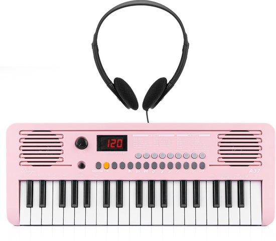 Áengus Keyboard Piano Keyboard Kind met 37 toetsen - Aanslaggevoelige Toetsen - USB-C MIDI - Roze - inclusief Stereo Koptelefoon