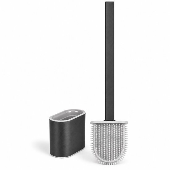 Homeon Siliconen Toiletborstel met Houder – Vrijstaand of Wandmontage – Geventileerde Lekbak – 36 cm – Grijs/Zwart