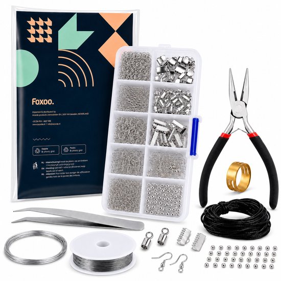 Foxoo Sieraden Maken Set – Complete DIY Sieradenmaakset met Tang, Pincet, Koord, Draad en 871 Sieradenonderdelen – Voor Armbanden, Kettingen en Oorbellen