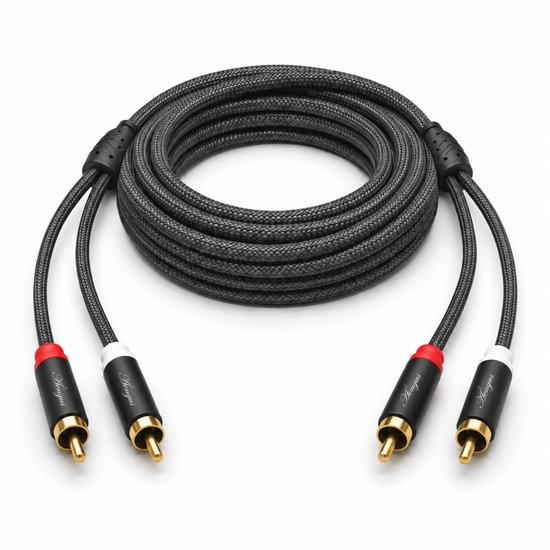 Áengus RCA Kabel 2 Tulp naar 2 Tulp – Stereo Audiokabel – Gevlochten – Vergulde Contacten – 1 meter