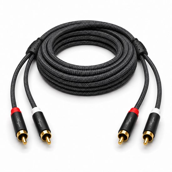 Áengus RCA Kabel 2 Tulp naar 2 Tulp – Stereo Audiokabel – Gevlochten – Vergulde Contacten – 3 meter